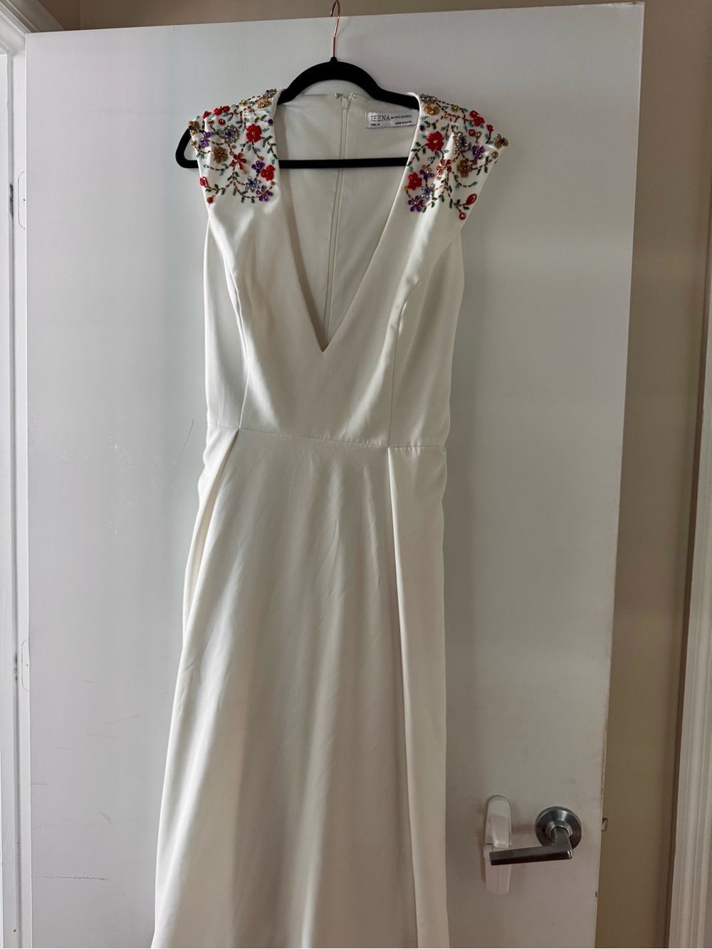 Ieena by Mac Duggal Embroidered Cap-Sleeve White Wedding Gown